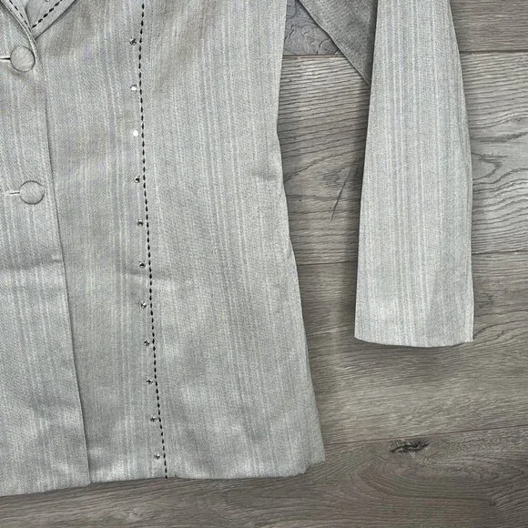 Hobby Horse Woman M Taupe Strip Blk Stitch Sequined 2 Button Western Show Jacket - Picture 4 of 11